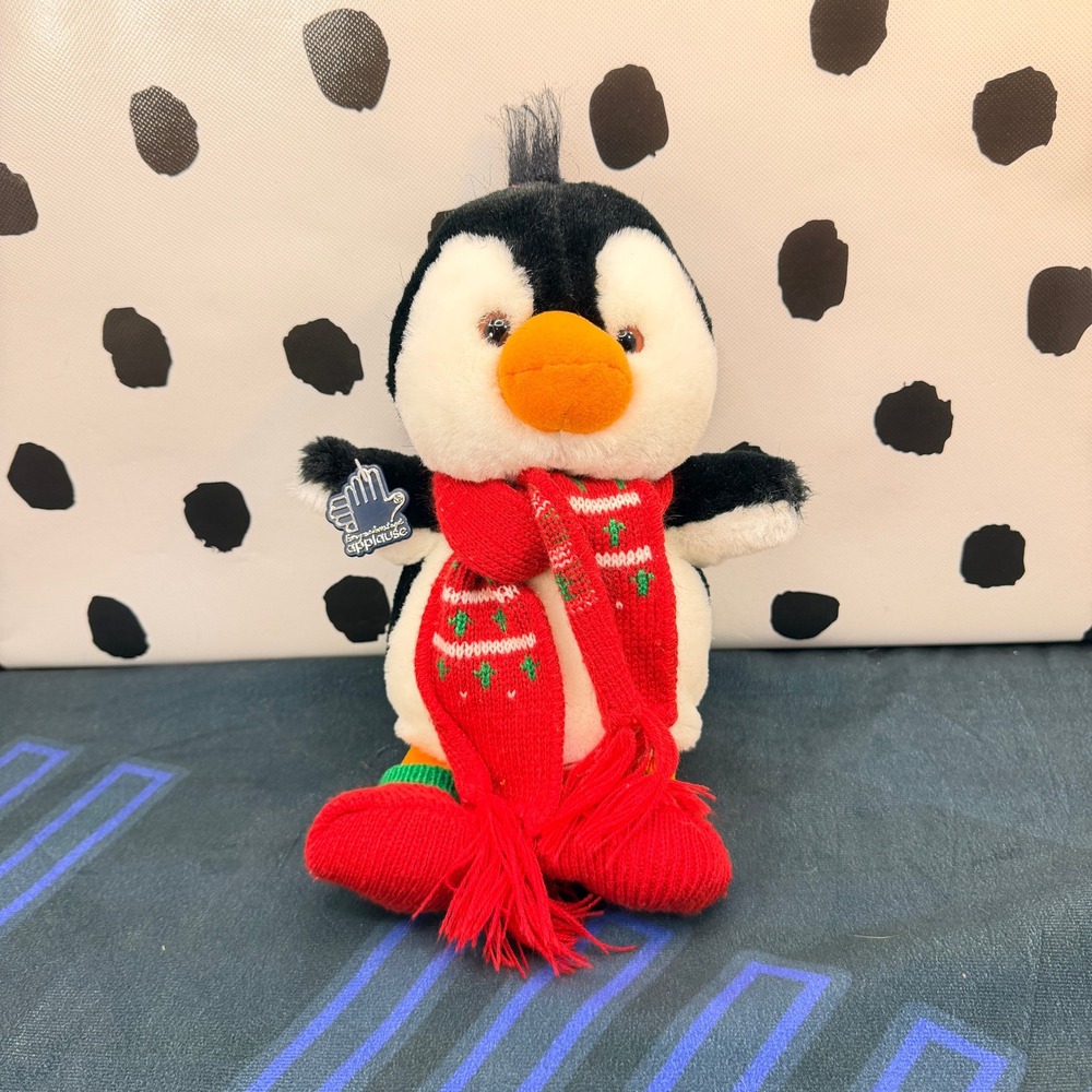 Vintage 1987 Applause Christmas Penguin Plush Scarf Booties Wallace Berrie 8"